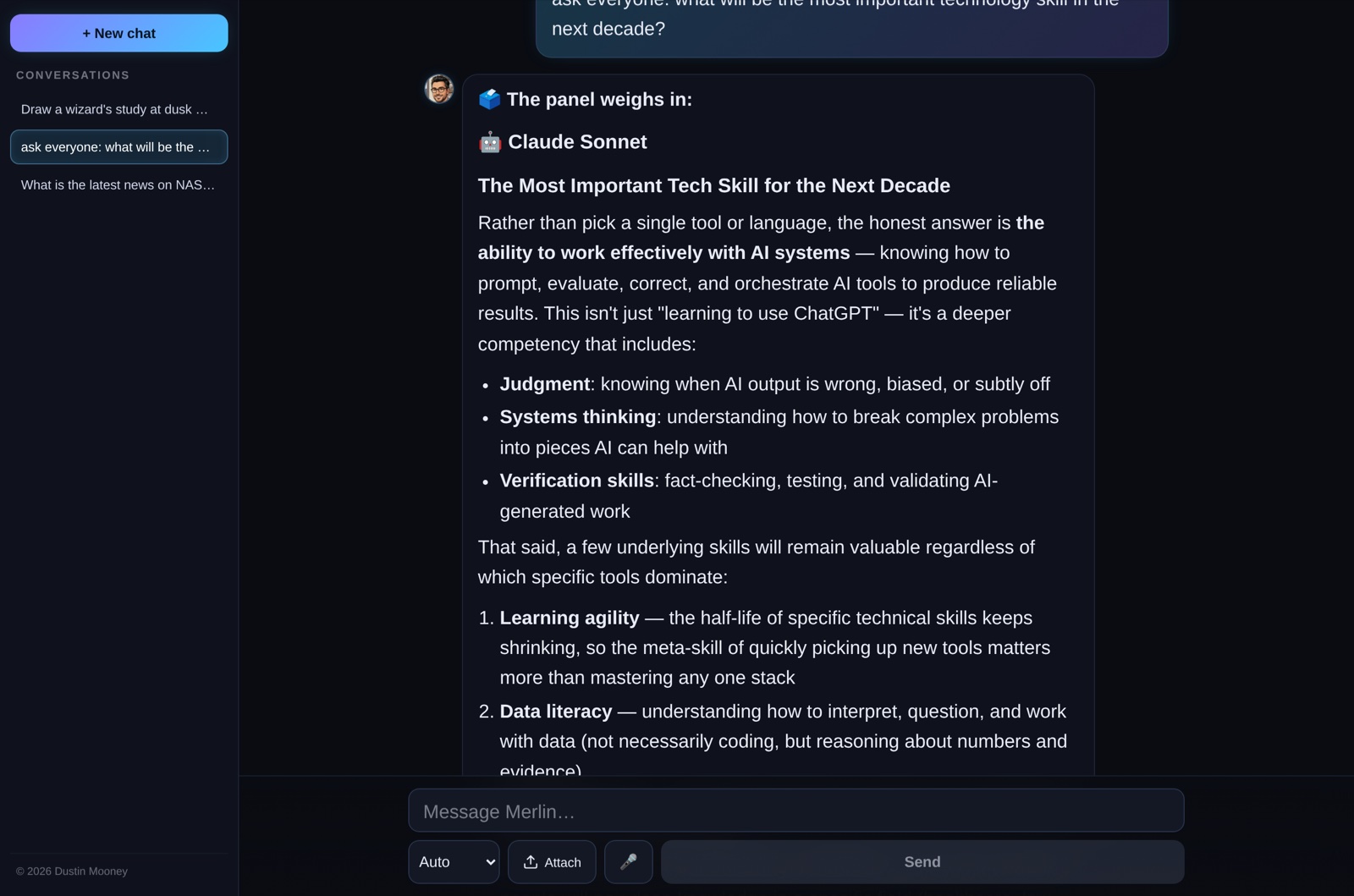 Merlin's 'ask everyone' feature showing the same question answered by multiple AI models side by side