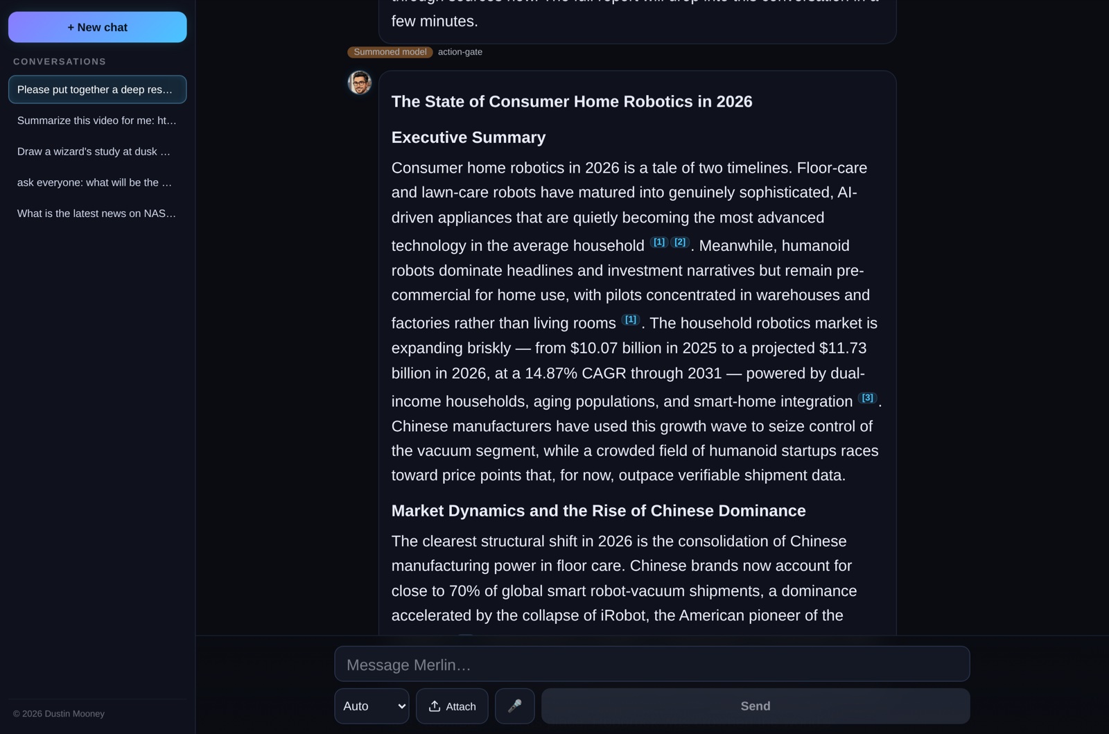 A Deep Research report on consumer home robotics with an executive summary and numbered source citations